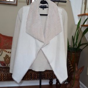 Cream/Ivory Sweater/Jacket Interesting Multi-fabric Size XS